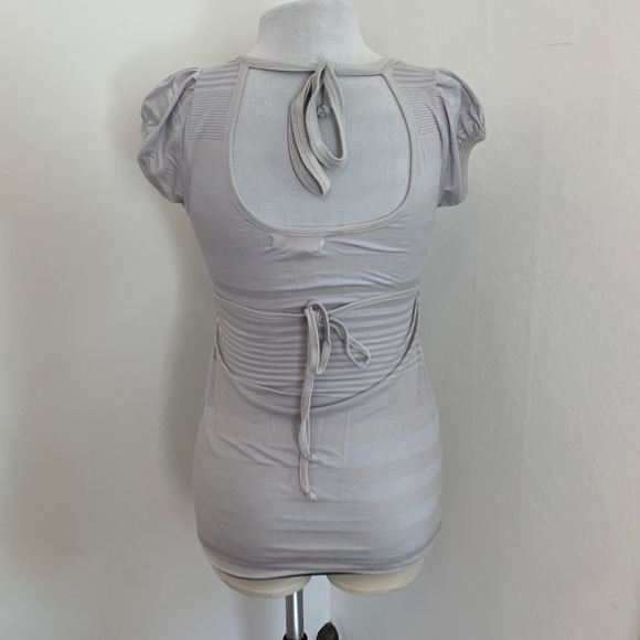 VTG 2000 y2k OP Soft T Shirt Long Stripe Emo Tie Back Cap Sleeve Blue Gray - Picture 4 of 13